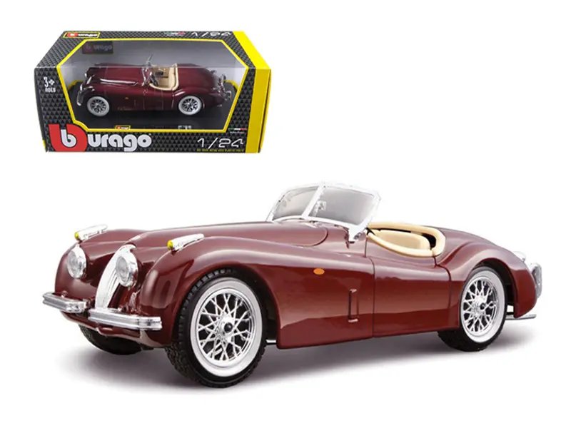 1951 Jaguar XK 120 Roadster Burgundy 1/24 Diecast Model by Bburago – Classic Collectible Car