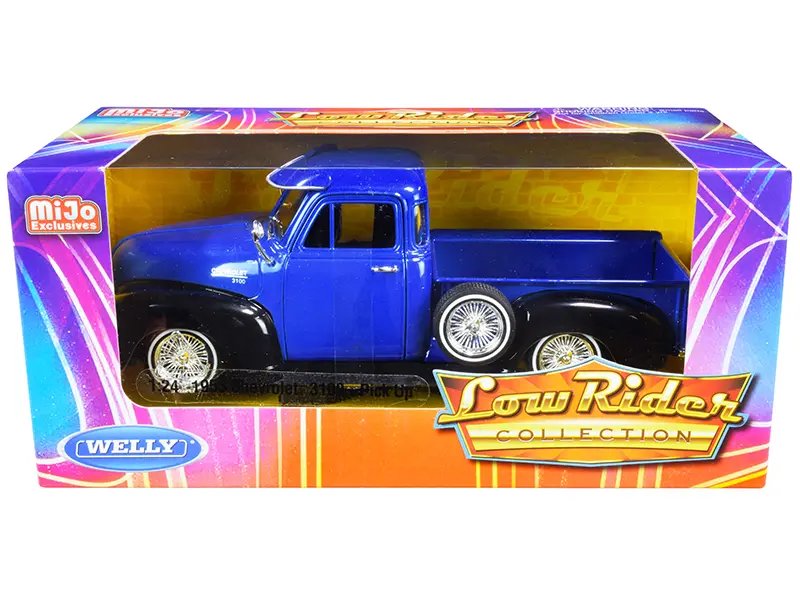 1953 Chevrolet 3100 Pickup Truck Diecast Model 1/24 – Blue & Black Low Rider by Welly