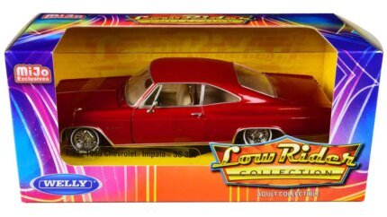 1965 Chevrolet Impala SS 396 Lowrider Red Metallic Diecast Model 1/24 by Welly
