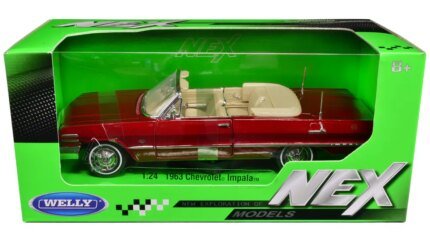 1963 Chevrolet Impala Convertible Red Metallic 1/24 Diecast Model by Welly - NEX Models