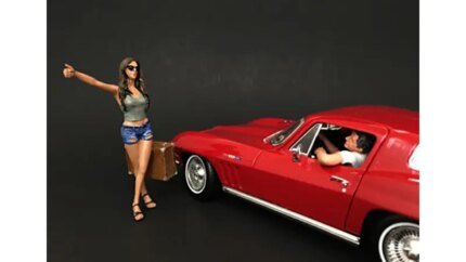 Enhance Your 1/18 Scale Model Cars with American Diorama's Hitchhiker 2-Piece Figurine Set (Green Shirt)