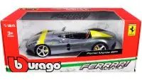 Ferrari Monza SP1 Silver Metallic 1/24 Diecast Model with Yellow Stripes by Bburago