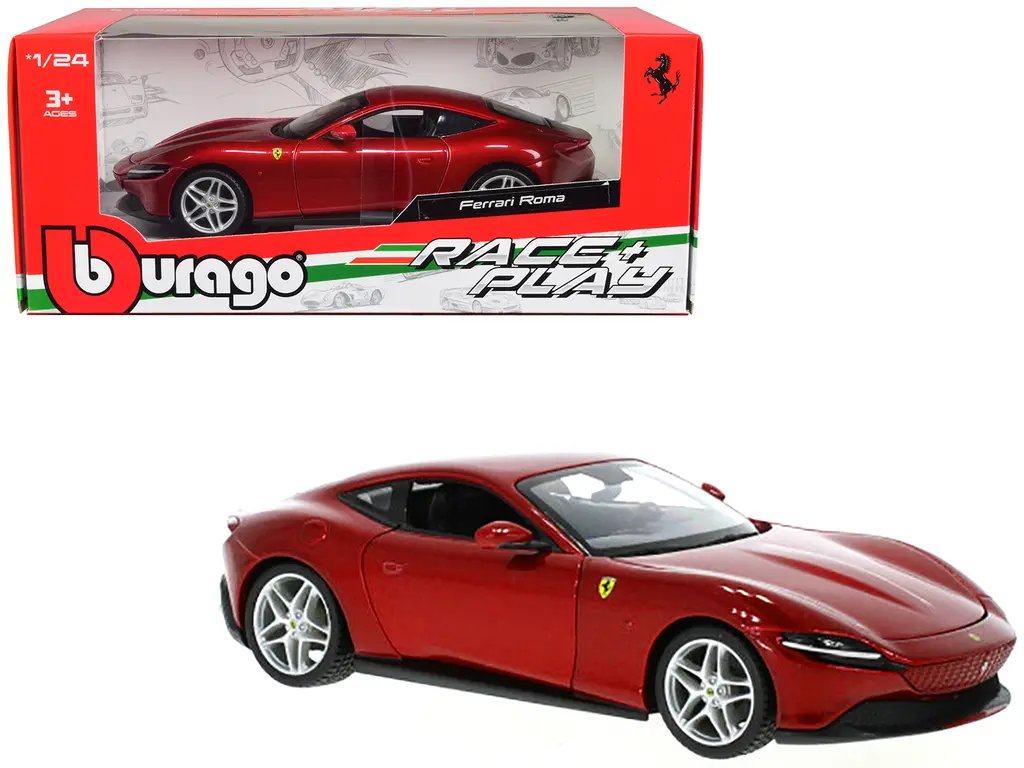 Ferrari Roma Red Metallic 1/24 Diecast Model Car by Bburago – Race Play Series