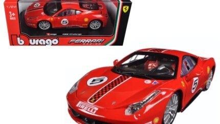 Ferrari 458 Challenge #5 Red 1/24 Diecast Model Car by Bburago - Collectible Racing Replica