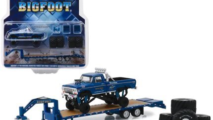 1974 Ford F-250 Bigfoot #1 Monster Truck Diecast Model with Trailer & Tires - 1/64 Greenlight Exclusive