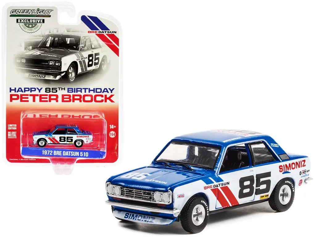 1972 Datsun 510 #85 BRE Peter Brock 85th Birthday 1/64 Diecast Model by Greenlight