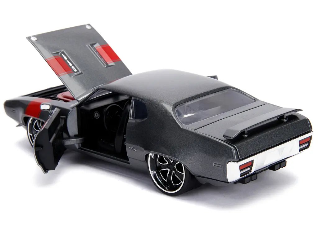 1972 Plymouth GTX 440 Diecast Model Car - Metallic Gray with Red Stripe by Jada 2 1972 Plymouth GTX 440 Diecast Model Car - Metallic Gray with Red Stripe by Jada - Image 2
