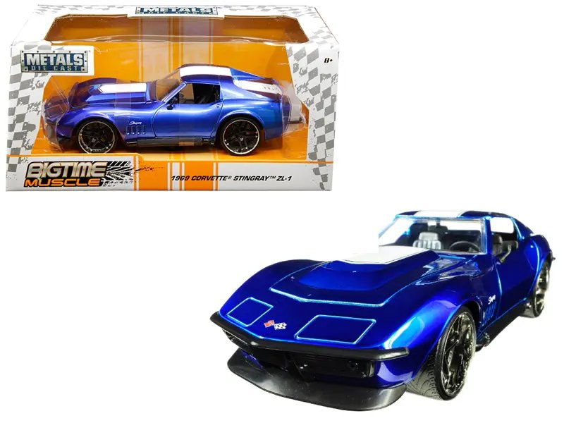 1969 Chevrolet Corvette Stingray ZL-21 Diecast Model – Blue & White, 1/24 Scale by Jada