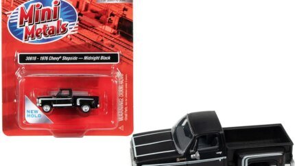 1976 Chevrolet Stepside Pickup Truck 1/87 Scale Model - Midnight Black with White Stripes by Classic Metal Works