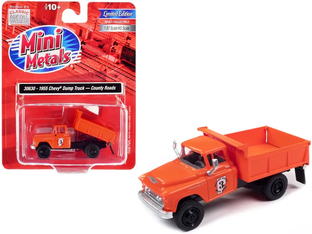 1955 Chevrolet Dump Truck Orange “Macomb County Road Department” 1/87 (HO) Scale Model by Classic Metal Works