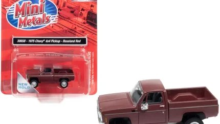 1975 Chevrolet 4x4 Pickup Truck Roseland Red HO Scale Model by Classic Metal Works