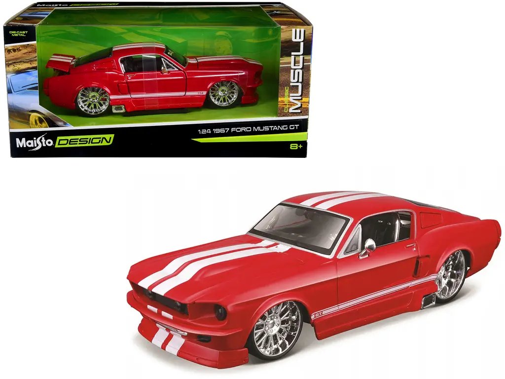 1967 Ford Mustang GT Red with White Stripes 1/24 Diecast Model Car – Maisto Design Classic Muscle