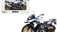 BMW R1250 GS 1/12 Diecast Model by Maisto - White with Blue & Red Stripes