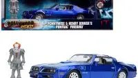 Henry Bower's Candy Blue Pontiac Firebird Trans Am with Pennywise Figurine - 1/24 Diecast Model by Jada