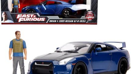 2009 Nissan GT-R R35 Blue Metallic with Lights & Brian Figurine - Fast & Furious Collectible