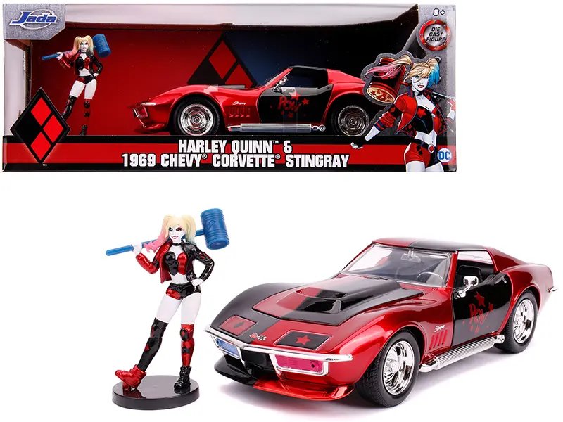 1969 Chevrolet Corvette Stingray with Harley Quinn Diecast – DC Comics Series 1/24 Model by Jada