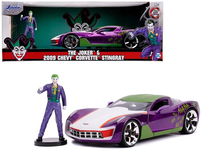 2009 Chevrolet Corvette Stingray with Joker Figurine – DC Comics 1/24 Diecast Model by Jada