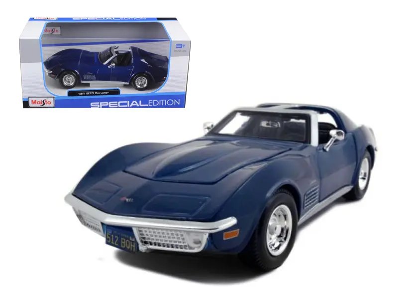 1970 Chevrolet Corvette Blue 1/24 Diecast Model Car by Maisto – Detailed Interior, Opening Hood & Doors, Real Rubber Tires