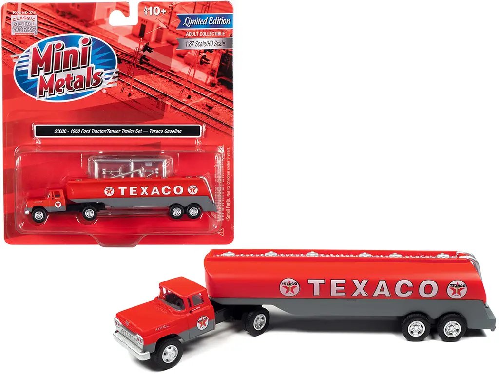 1960 Ford Texaco Tanker Truck 1/87 HO Scale Model – Red & Gray by Classic Metal Works