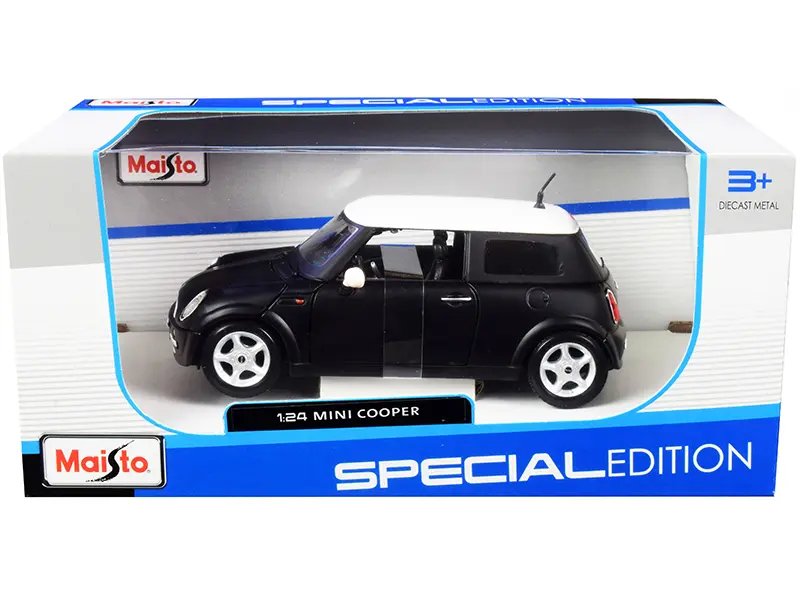 Mini Cooper Matt Black with White Top 1/24 Diecast Model Car by Maisto – Collectible Perfection