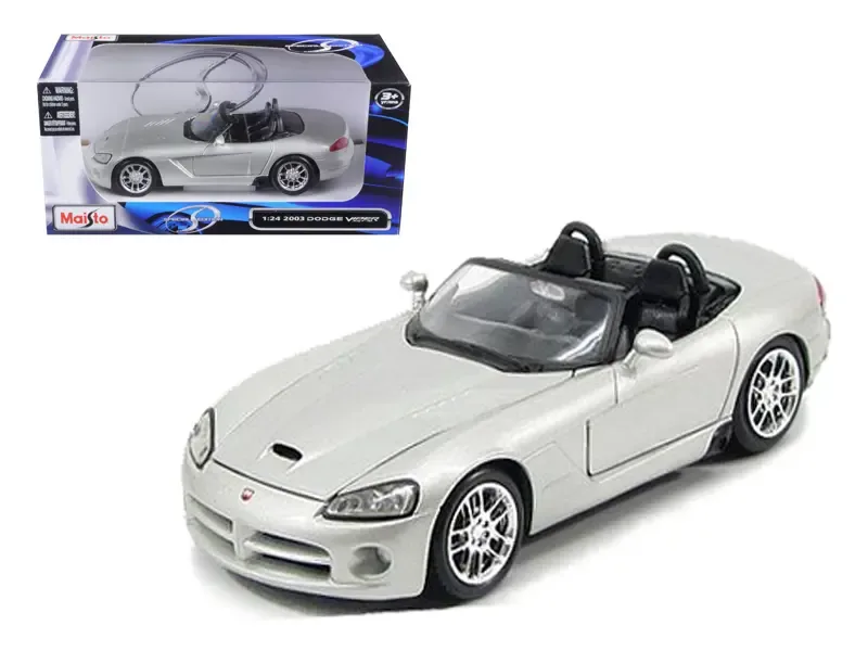 2003 Dodge Viper SRT-10 Silver 1/24 Diecast Model Car by Maisto – Detailed Collectible with Opening Hood and Doors