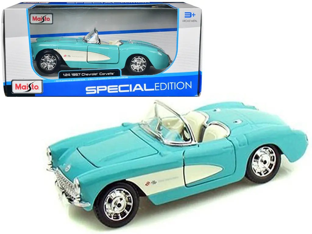 1957 Chevrolet Corvette Convertible Turquoise 1/24 Diecast Model Car by Maisto – Classic Collectible