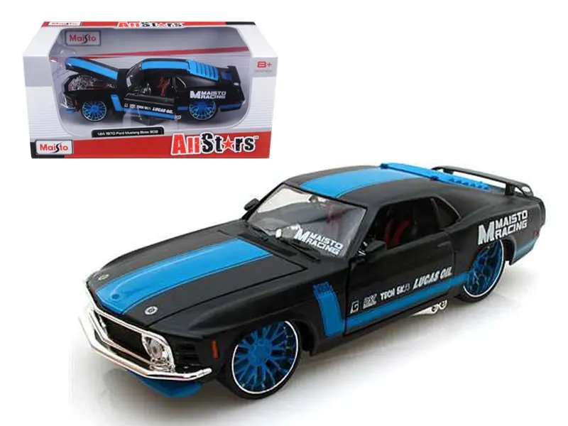 1970 Ford Mustang Boss 302 Black 1/24 Diecast Model by Maisto – Detailed Interior & Exterior, Opening Hood & Doors, Rubber Tires