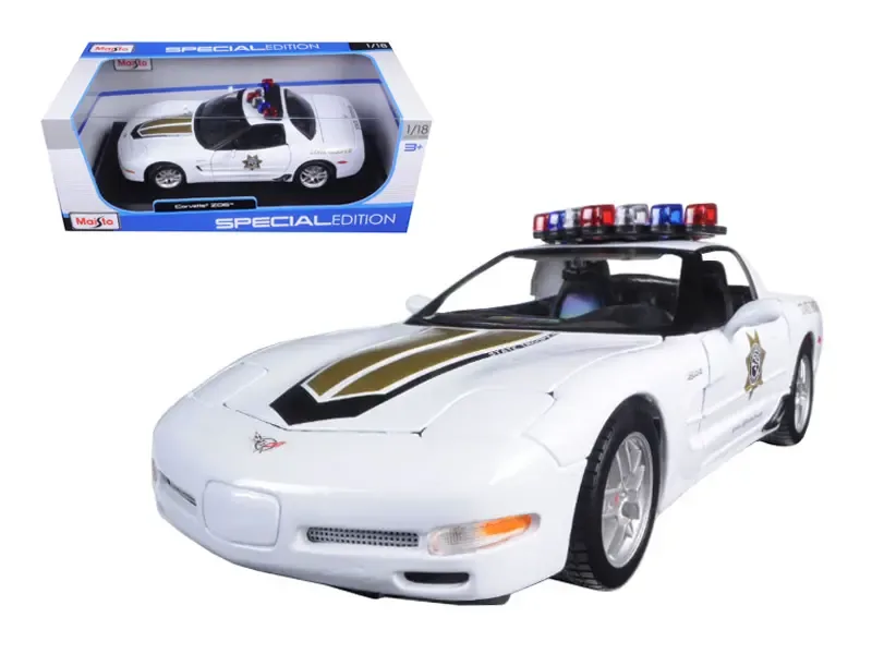 Chevrolet Corvette C5 Z06 Police 1/18 Diecast Model Car by Maisto – Detailed Diecast with Steerable Wheels & Opening Features