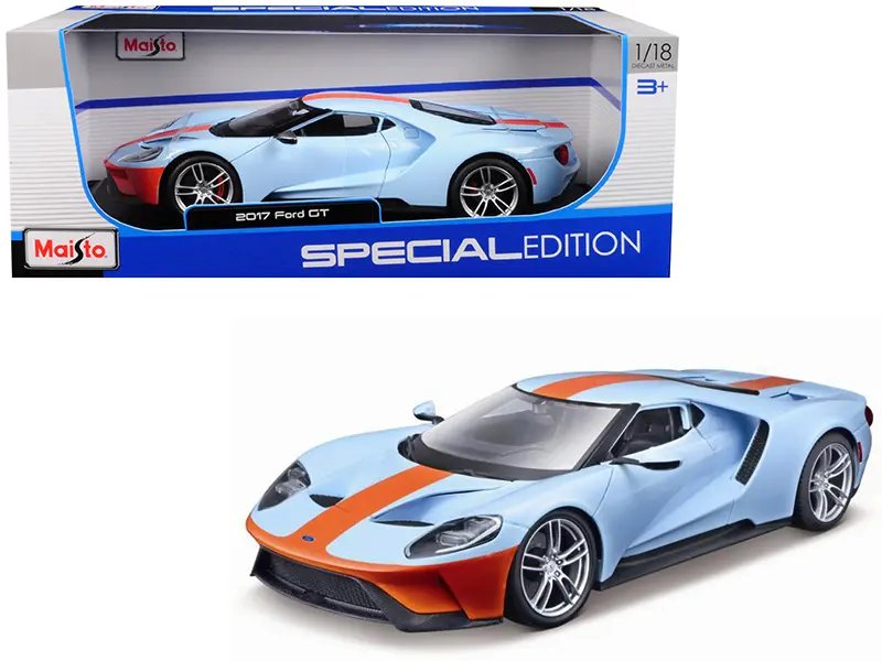 2017 Ford GT Blue with Orange Stripe Special Edition 1/18 Diecast Model by Maisto