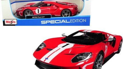 2018 Ford GT #1 Heritage Edition 1/18 Diecast Model by Maisto - Red with White Stripes