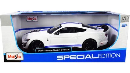 Buy 2020 Ford Mustang Shelby GT500 Special Edition 1/18 Diecast Model by Maisto - White with Blue Stripes