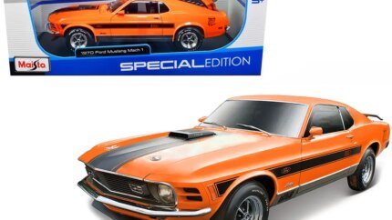 1970 Ford Mustang Mach 1 428 Twister Special Diecast Model 1/18 by Maisto – Orange & Black Stripes