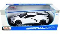 2020 Chevrolet Corvette Stingray C8 Coupe 1/18 Diecast Model by Maisto - High Wing White with Black Stripes