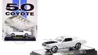 Limited Edition 1968 Ford Mustang 5.0 Coyote Diecast Model Car 1/64 by M2 Machines - Custom Platinum Pearl White with Blue Stripes