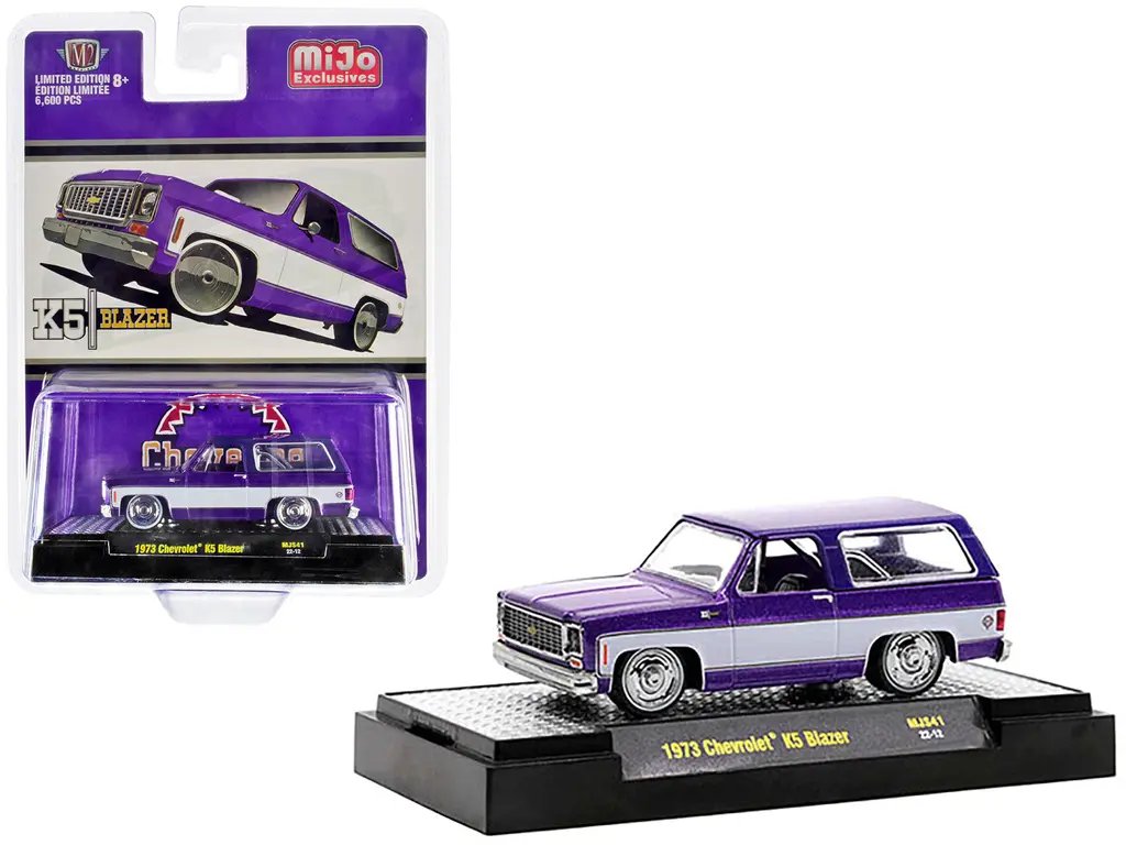 Limited Edition 1973 Chevrolet K5 Blazer 1/64 Diecast Model – Purple Metallic & White by M2 Machines