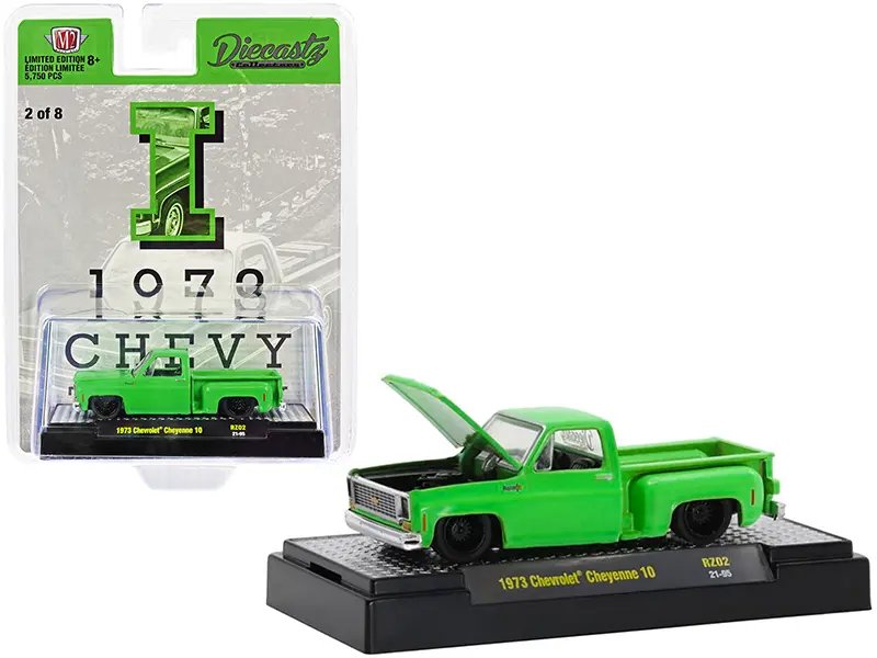 Diecast Model Cars wholesale toys dropshipper drop shipping 1973 Chevrolet Cheyenne 10 Pickup Truck I Bright Green Diecastz Collectors Riverside Show Exclusives Limited Edition 5750 pieces Worldwide 1/64 M2 Machines 31500-RZ02-I drop shipping wholesa 1973 Chevrolet Cheyenne 10 Pickup Truck 1/64 Diecast Model - Limited Edition Bright Green by M2 Machines