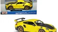 Exclusive Porsche 911 GT2 RS Yellow Diecast Model 1/24 by Maisto - Special Edition with Carbon Hood & Gold Wheels