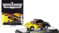 Limited Edition 1941 Willys Coupe Gasser Diecast Model - Black with Yellow Flames by M2 Machines