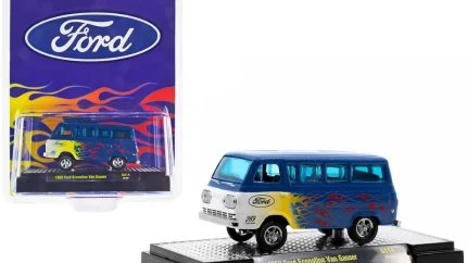 1965 Ford Econoline Van Gasser Blue Metallic with Flames Limited Edition to 6050 pieces Worldwide 1/64 Diecast Model Car by M2 Machines