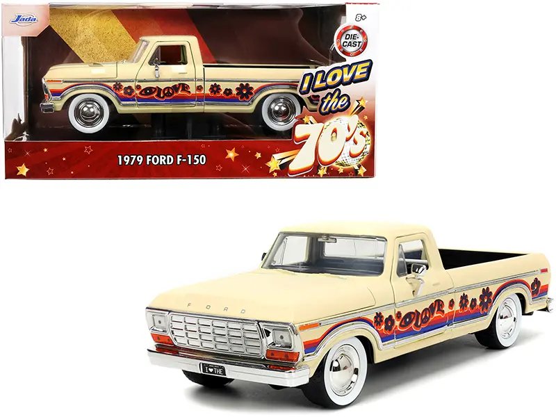 Diecast Model Cars wholesale toys dropshipper drop shipping 1979 Ford F-150 Pickup Truck Cream Graphics I Love the 70's Series 1/24 Jada 31609 drop shipping wholesale drop ship drop shipper dropship dropshipping toys dropshipper diecast drop shipper 1979 Ford F-150 Diecast Model Truck 1/24 - Cream with 'I Love the 70’s' Graphics by Jada