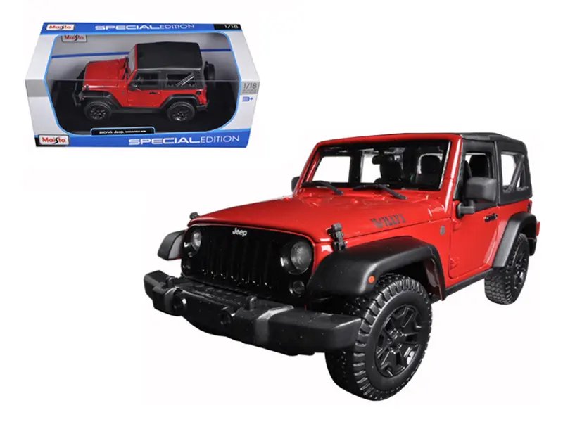 2014 Jeep Wrangler Willys Red 1/18 Diecast Model Car by Maisto – Collectible Off-Road Icon