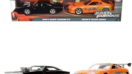 Fast & Furious Dom's Dodge Charger R/T Black and Brian's Toyota Supra Orange 2-Piece Set