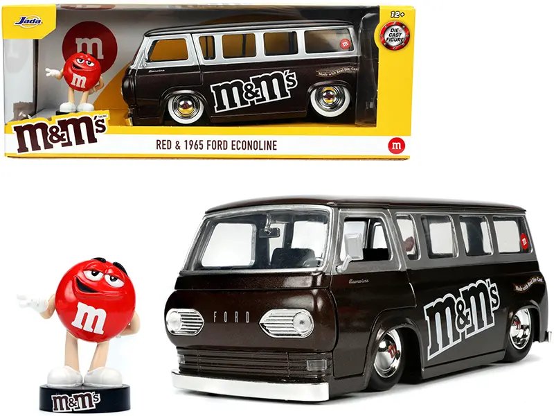 1965 Ford Econoline Bus Brown Metallic and Silver with Red M&M’s Diecast Figurine “Hollywood Rides” Series 1/24 Diecast Model Car by Jada