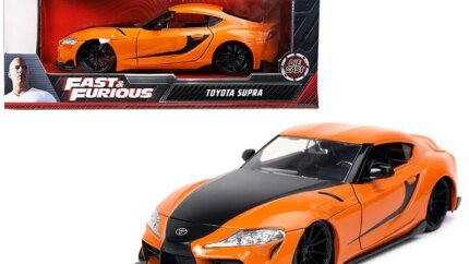 Experience Speed: Toyota Supra in Striking Orange with Black Stripes