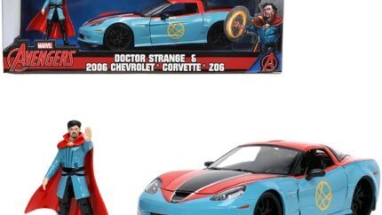 2006 Chevrolet Corvette Z06 Red & Blue with Doctor Strange Diecast Figurine - Marvel Avengers Hollywood Rides 1/24 by Jada