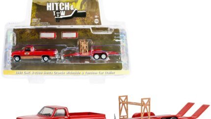 1982 GMC K-2500 Sierra Grande Wideside Pickup Truck with Tandem Car Trailer - Red & Beige Classic