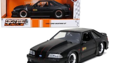 1989 Ford Mustang GT Diecast Model - Matt Black & Red Stripes by Jada
