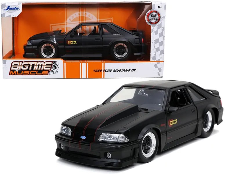 1989 Ford Mustang GT Diecast Model – Matt Black & Red Stripes by Jada