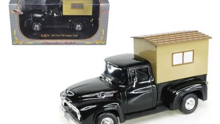 1956 Ford F-100 Pickup Truck Black with Camper 1/32 Diecast Model by Signature Models