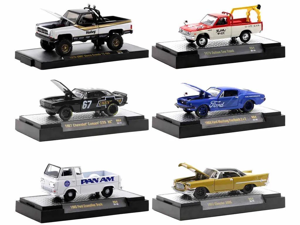 Limited Edition 1/64 Diecast Cars Set by M2 Machines - Release 64 Limited Edition M2 Machines Auto Meets Set of 6 Diecast Cars in Display Cases - Release 64, Only 9600 Worldwide